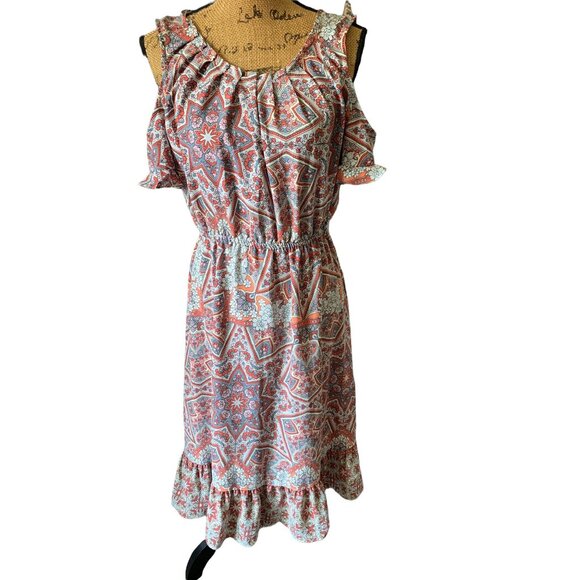✌️ 2/$40 ✌️ Boho Lauren Conrad Cold Flutter Shoulder Midi Dress sz Medium - Picture 1 of 8